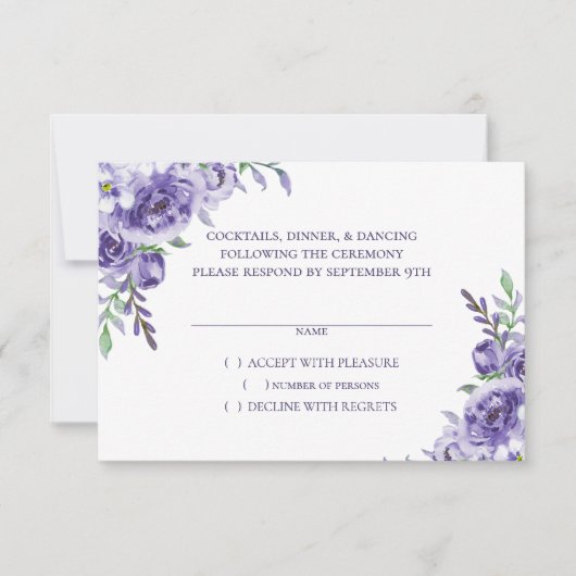 Paarse Rozen | Elegante Waterverf Floral Boho RSVP Kaartje (Voorkant)