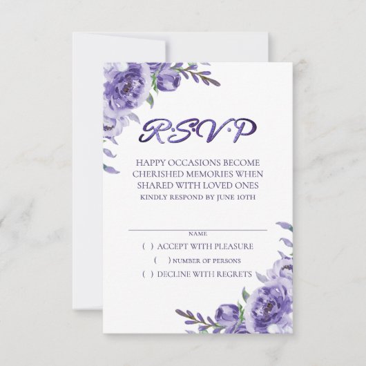 Paarse Rozen | Elegante Waterverf Floral Boho RSVP Kaartje (Voorkant)