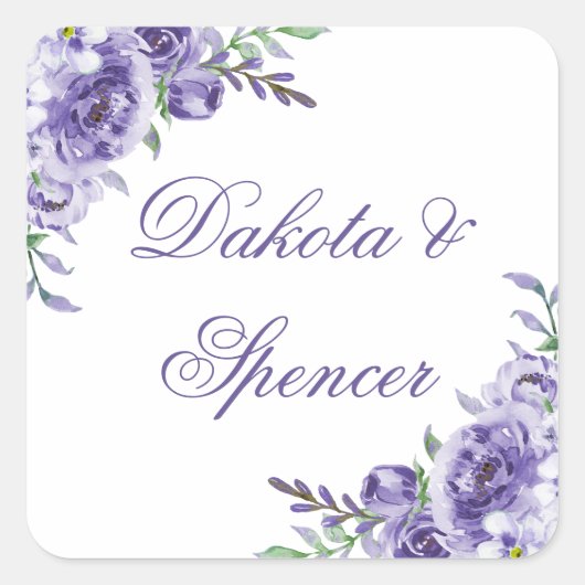 Paarse Rozen | Elegante Waterverf Floral Boho Vierkante Sticker (Voorkant)