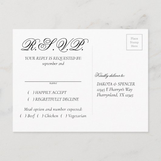 Paarse Rozen | Elegante Waterverf Maaltijdkeuze RS Aankondigingskaart (Achterkant)