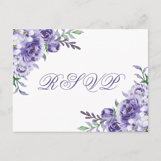 Paarse Rozen | Elegante Waterverf Maaltijdkeuze RS Aankondigingskaart (Voorkant)