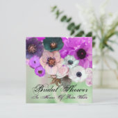 PAARSE ROZEN EN ANEMONE BRUIDSLOFT FEEST KAART (Staand voorkant)
