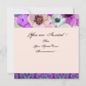 PAARSE ROZEN EN ANEMONE BRUIDSLOFT FEEST KAART (Achterkant)