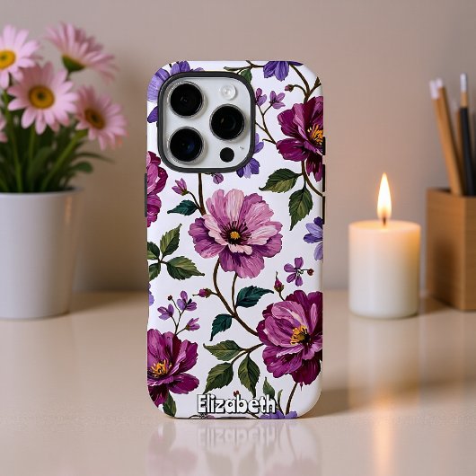 Paarse Rozen en bloesems behang Case-Mate iPhone Case