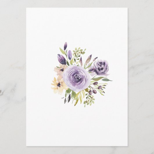 Paarse Rozen en Greenery Leves Floral Wedding Menu (Achterkant)