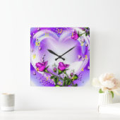Paarse Rozen en hart Vierkante Klok (Huis)
