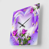 Paarse Rozen en hart Vierkante Klok (Hoek)