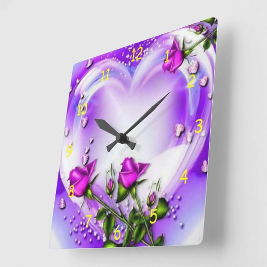 Paarse Rozen en hart Vierkante Klok (Hoek)