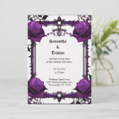 Paarse Rozen en Kant Gothic Bruiloft Kaart (Staand voorkant)