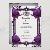 Paarse Rozen en Kant Gothic Bruiloft Kaart (Voorkant / Achterkant)