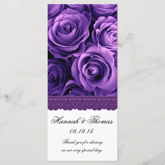 PAARSE ROZEN en PAARSE kant huwelijksprogramma Programmakaart (Achterkant)