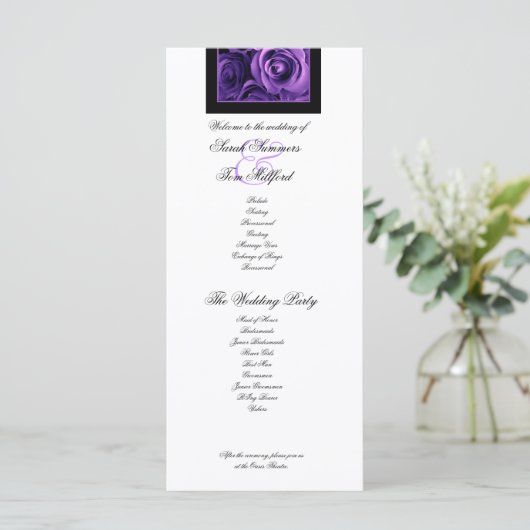 PAARSE ROZEN en PAARSE kant huwelijksprogramma Programmakaart (Staand voorkant)