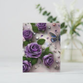Paarse Rozen en parels Briefkaart (Staand voorkant)