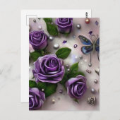 Paarse Rozen en parels Briefkaart (Voorkant / Achterkant)