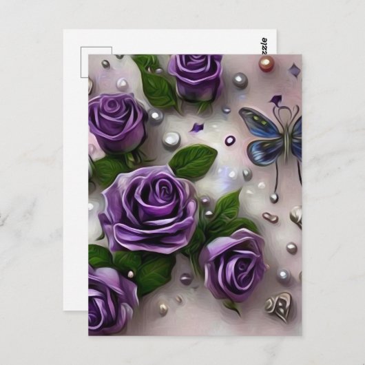Paarse Rozen en parels Briefkaart (Voorkant / Achterkant)