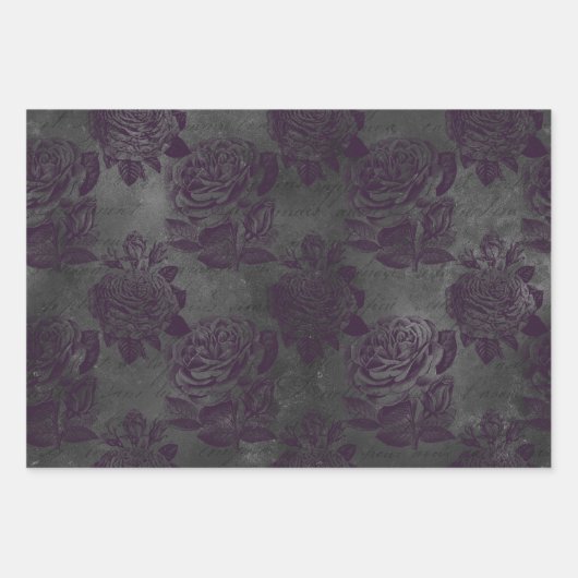 Paarse Rozen en schrijven op grijs Inpakpapier Vel (Voorkant)