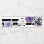 Paarse Rozen en strips Waterfles Etiket (Enkel label)