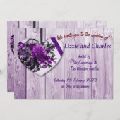Paarse rozen en uitnodiging voor een hartbruiloft (Voorkant / Achterkant)