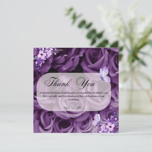 Paarse Rozen en Vlinder Dank u Kaarten (Staand voorkant)