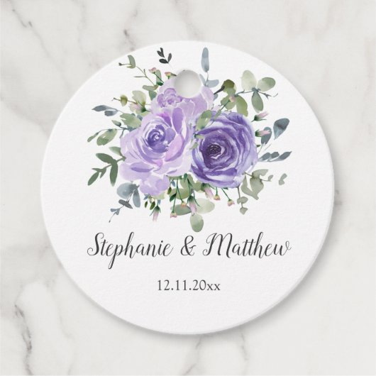Paarse Rozen Eucalyptus botanische bruiloft Bedankjes Labels (Voorkant)