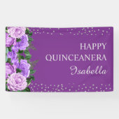 Paarse Rozen Floral Glitter Happy Quinceañera Spandoek (Horizontaal)