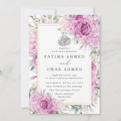 Paarse Rozen Floral Islamitisch Moslim Bruiloft Kaart (Voorkant)
