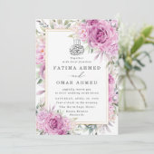 Paarse Rozen Floral Islamitisch Moslim Bruiloft Kaart (Staand voorkant)