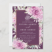 Paarse Rozen Floral Islamitisch Moslim Bruiloft Ui Kaart (Voorkant)