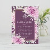 Paarse Rozen Floral Islamitisch Moslim Bruiloft Ui Kaart (Staand voorkant)