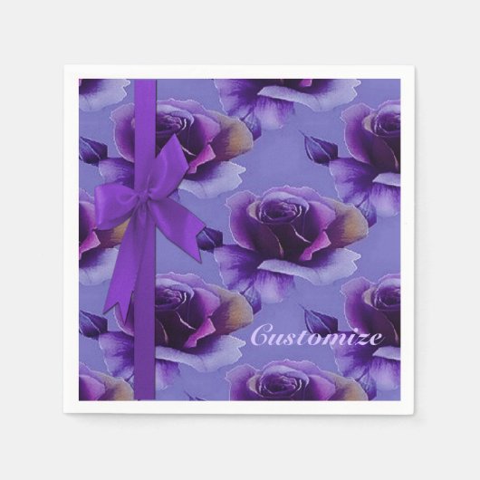 Paarse Rozen Floral Pattern Napkins Servet (Voorkant)