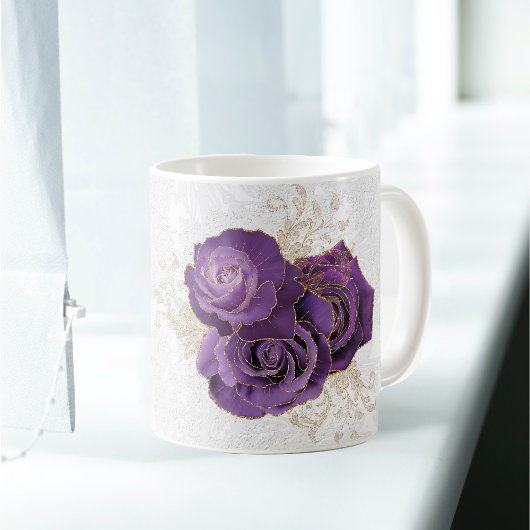 Paarse Rozen Floral Persoonlijke naam Koffiemok