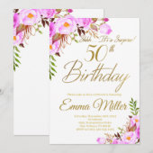 Paarse Rozen Floral Surprise 50ste verjaardagsfees Kaart (Voorkant / Achterkant)