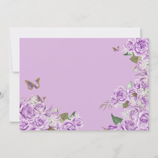 Paarse Rozen Floral Tiara Butterfly Quinceanera Kaart (Achterkant)