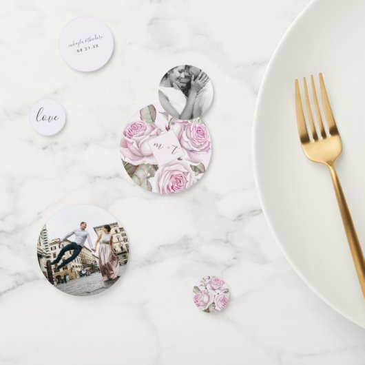 Paarse Rozen Foto en Naam Bruiloft Confetti (Groep)