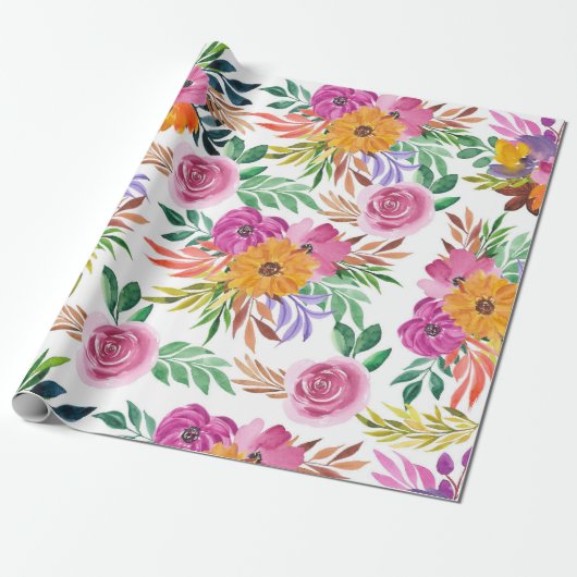 Paarse Rozen Gele bloemen Cadeaupapier (Uitgerold)