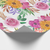 Paarse Rozen Gele bloemen Cadeaupapier (Hoek)
