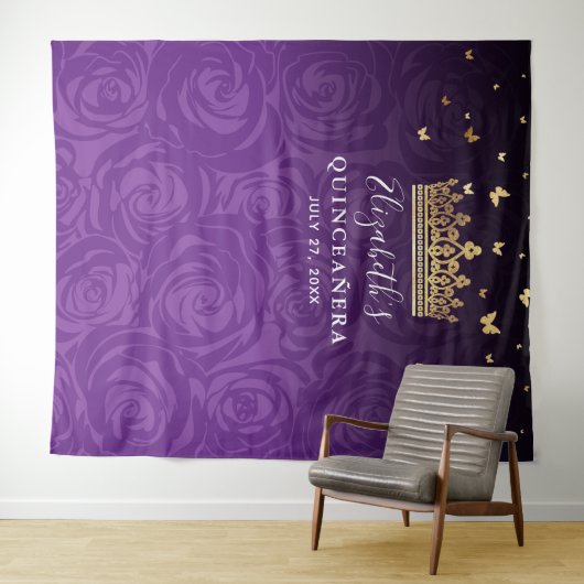 Paarse Rozen Gold Black Photo Backdrop Tapestation Wandkleed (In Situ (horizontaal))