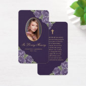 Paarse Rozen Gold Cross Funeral Prayer Kaart (Bureau)