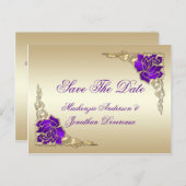  Paarse Rozen Gold Leaves Save The Date Aankondigingskaart (Voorkant / Achterkant)