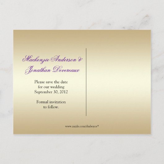  Paarse Rozen Gold Leaves Save The Date Aankondigingskaart (Achterkant)