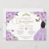 Paarse Rozen Gold Tiara Butterfly Elegant Quince Kaart (Voorkant)