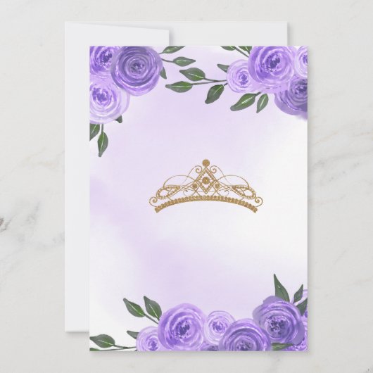 Paarse Rozen Golden Butterfly Quinceañera Birthday Kaart (Achterkant)