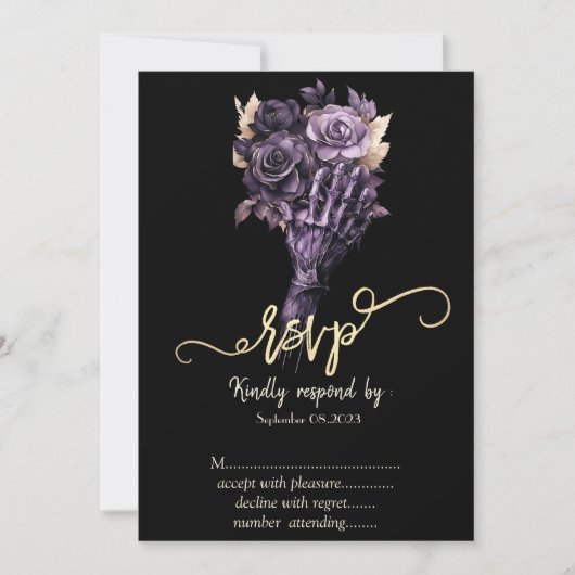 Paarse Rozen Gothic RSVP  Kaart (Voorkant)