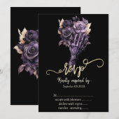 Paarse Rozen Gothic RSVP  Kaart (Voorkant / Achterkant)