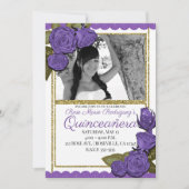 Paarse Rozen gouden glitter quinceañera verjaardag Kaart (Voorkant)