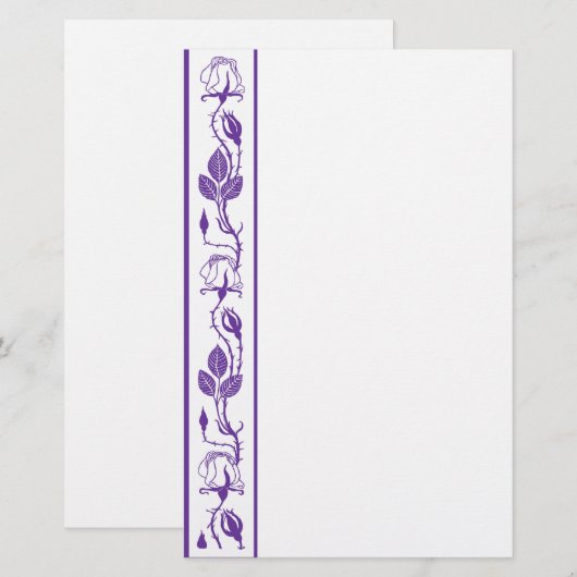 Paarse Rozen grens Briefpapier (Voorkant / Achterkant)