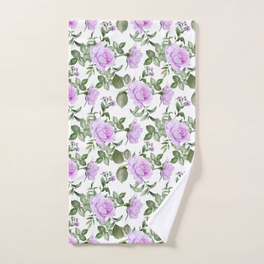 Paarse Rozen Groene Bloemen Elegant Cadeau Bad Handdoek (Handdoek)