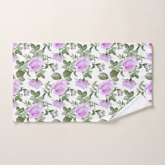 Paarse Rozen Groene Bloemen Elegant Cadeau Bad Handdoek (Handdoek)