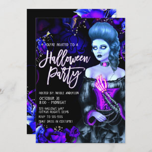 Paarse Rozen Halloween Partij die dood zwaait Kaart