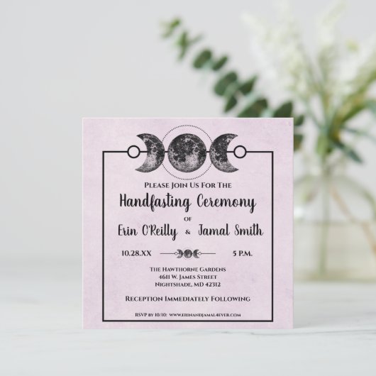 Paarse Rozen Handfasting Wicca Wedding Moon Uitnod Kaart (Staand voorkant)
